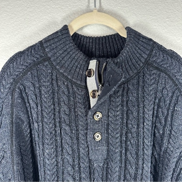 Carbon‎ 2 Cobalt Sweater Men's Large L Navy Cotton Wool Chunky Knit Fisherman - Picture 4 of 6